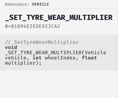 SetTyreWearMultiplier - FiveM Natives @ Cfx.re Docs