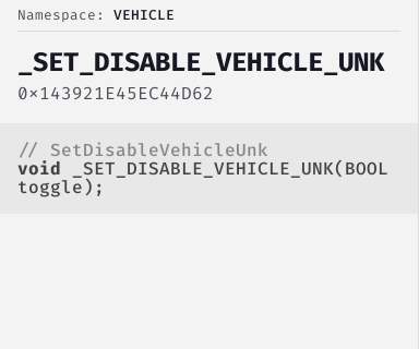 SetDisableVehicleUnk - FiveM Natives @ Cfx.re Docs