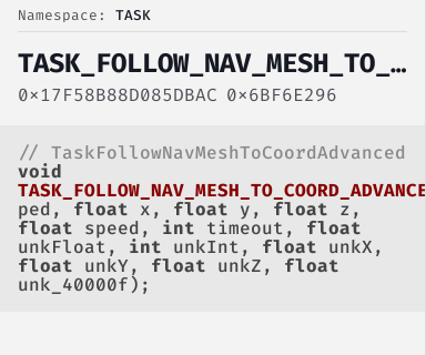 TaskFollowNavMeshToCoordAdvanced - FiveM Natives @ Cfx.re Docs