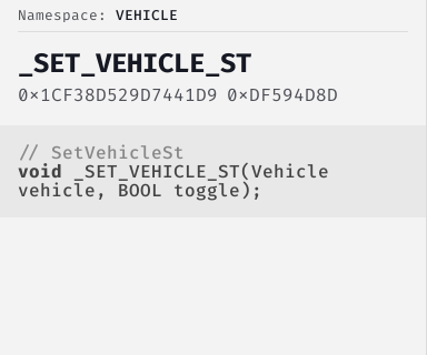 SetVehicleSt - FiveM Natives @ Cfx.re Docs