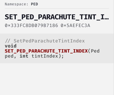 SetPedParachuteTintIndex - FiveM Natives @ Cfx.re Docs