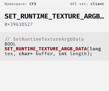 SetRuntimeTextureArgbData - FiveM Natives @ Cfx.re Docs