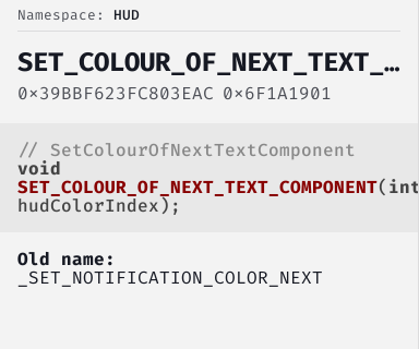 SetColourOfNextTextComponent - FiveM Natives @ Cfx.re Docs