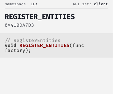 RegisterEntities - FiveM Natives @ Cfx.re Docs