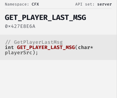 GetPlayerLastMsg - FiveM Natives @ Cfx.re Docs