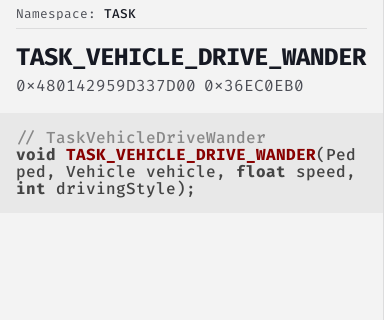 TaskVehicleDriveWander - FiveM Natives @ Cfx.re Docs