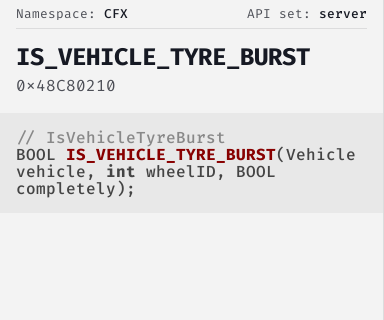 IsVehicleTyreBurst - FiveM Natives @ Cfx.re Docs