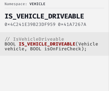 IsVehicleDriveable - FiveM Natives @ Cfx.re Docs