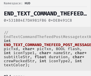 Endtextcommandthefeedpostmessagetextwithcrewtagandadditionalicon Natives Cfx Re Docs