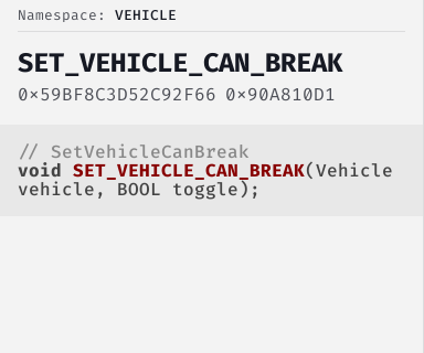 SetVehicleCanBreak - FiveM Natives @ Cfx.re Docs