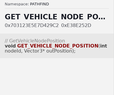 GetVehicleNodePosition - FiveM Natives @ Cfx.re Docs