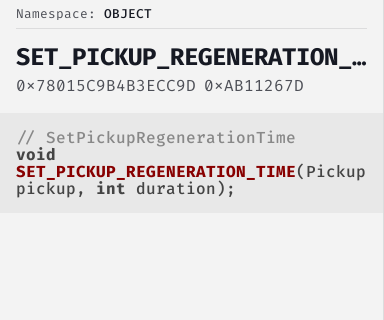 SetPickupRegenerationTime - FiveM Natives @ Cfx.re Docs