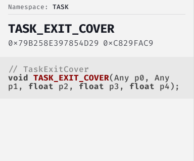 TaskExitCover - FiveM Natives @ Cfx.re Docs