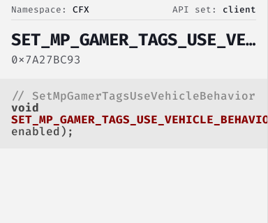 SetMpGamerTagsUseVehicleBehavior - FiveM Natives @ Cfx.re Docs