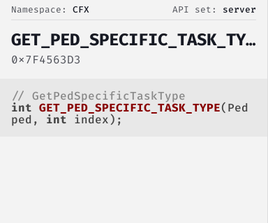 GetPedSpecificTaskType - FiveM Natives @ Cfx.re Docs