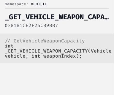 GetVehicleWeaponCapacity - FiveM Natives @ Cfx.re Docs