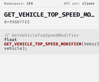 GetVehicleTopSpeedModifier - FiveM Natives @ Cfx.re Docs