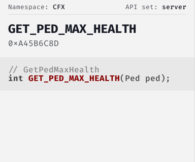 GetPedMaxHealth - FiveM Natives @ Cfx.re Docs