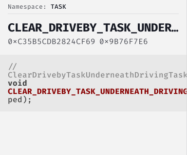 ClearDrivebyTaskUnderneathDrivingTask - FiveM Natives @ Cfx.re Docs