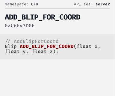 AddBlipForCoord - FiveM Natives @ Cfx.re Docs