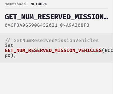 GetNumReservedMissionVehicles - FiveM Natives @ Cfx.re Docs