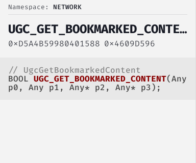 UgcGetBookmarkedContent - FiveM Natives @ Cfx.re Docs