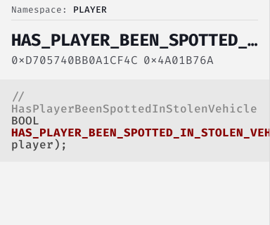 HasPlayerBeenSpottedInStolenVehicle - FiveM Natives @ Cfx.re Docs