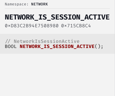 NetworkIsSessionActive - FiveM Natives @ Cfx.re Docs