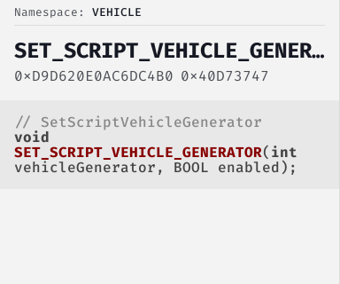 SetScriptVehicleGenerator - FiveM Natives @ Cfx.re Docs