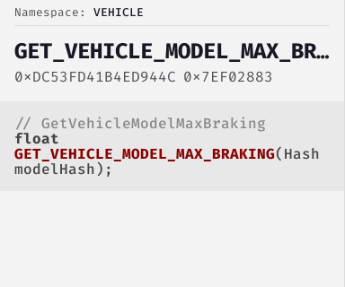 GetVehicleModelMaxBraking - FiveM Natives @ Cfx.re Docs