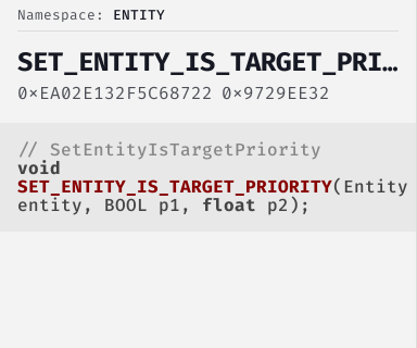 SetEntityIsTargetPriority - FiveM Natives @ Cfx.re Docs