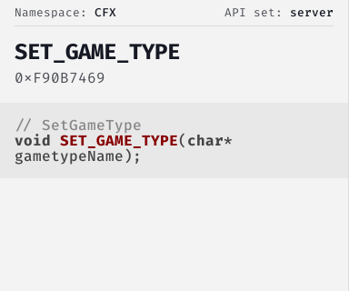 SetGameType - FiveM Natives @ Cfx.re Docs