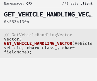 GetVehicleHandlingVector - FiveM Natives @ Cfx.re Docs